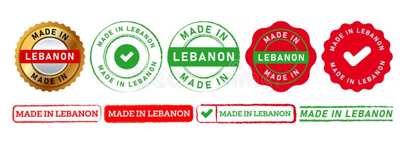 Confezionato in libano rettangolo e marchio del sigillo del cerchio contrassegno di adesivo per il paese prodotto certificato royalty illustrazione gratis