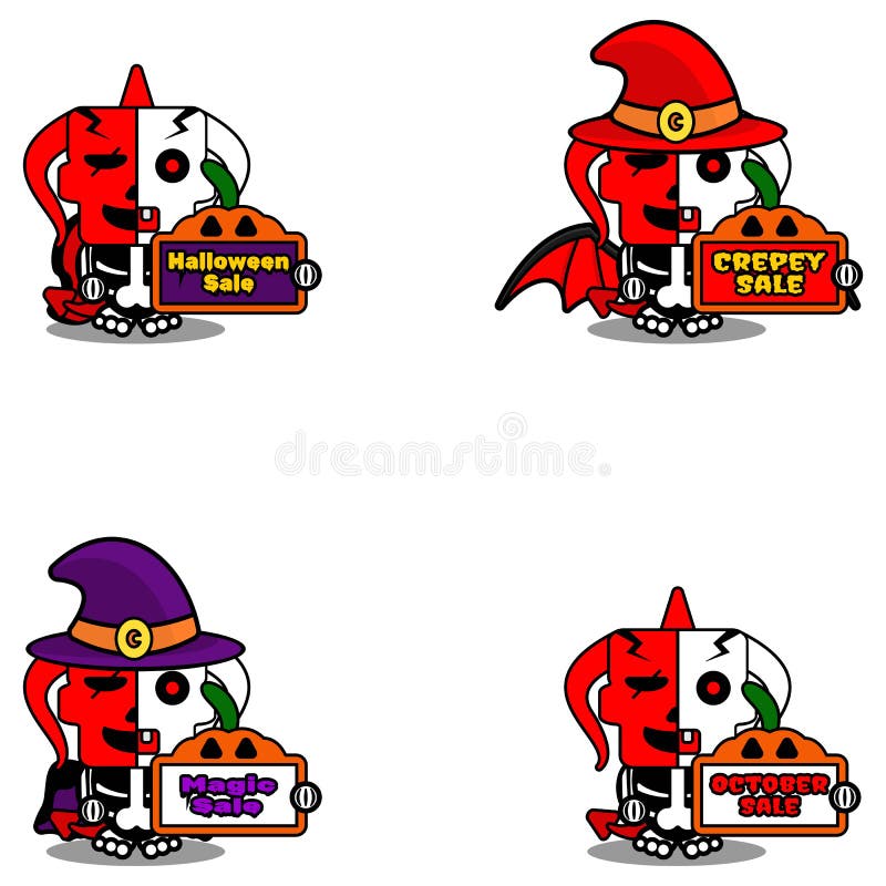Confezioni di ossa di diavoletto rosso mascotte in vendita di halloween royalty illustrazione gratis