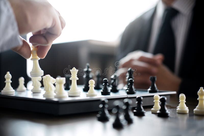 Hands Businessman Colleagues Playing Chess Game To Development Analysis New  Strategy Photo