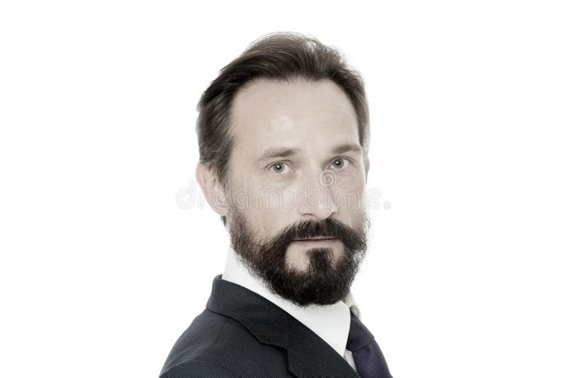 Confident businessman. Confident middle age man in formal wear look at camera. Bearded man. Businessman know how. Classy royalty free stock photography