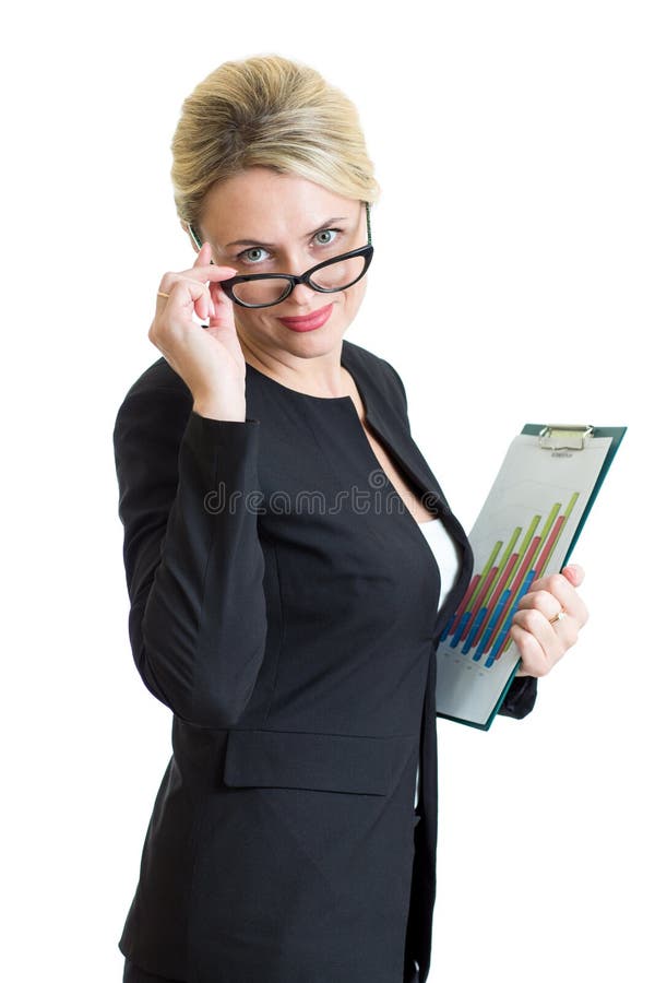 Confident businesswoman weared eyeglasses holding stock photo Confident businesswoman weared eyeglasses holding stock photo