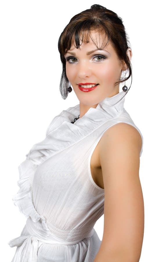 Confident businesswoman in white blouse isolated