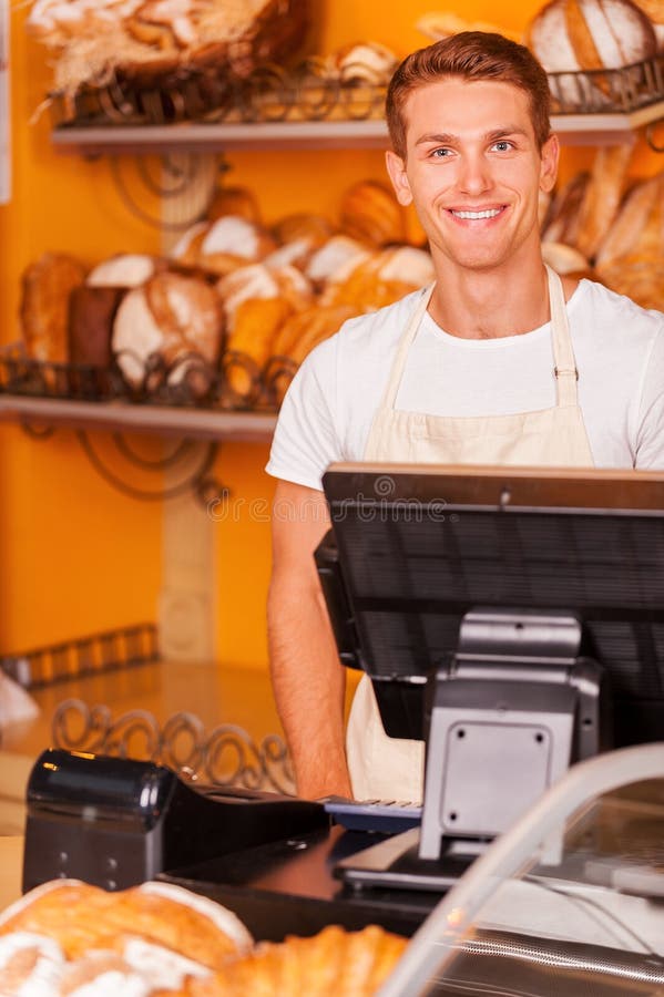 Confident cashier. royalty free stock photos Confident cashier. royalty free stock photos
