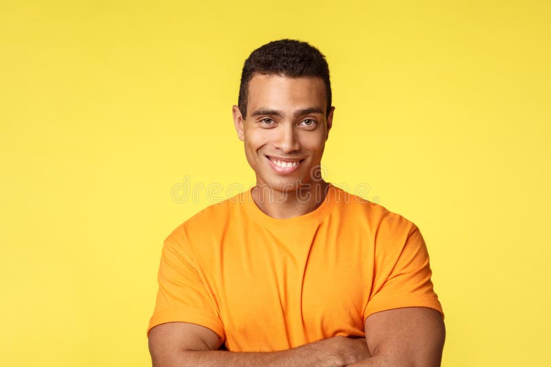 Confident and Cheeky Masculine Man in Tshirt, Cross Arms Chest Self