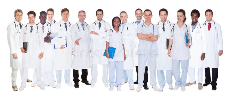 Confident doctors against white background royalty free stock image