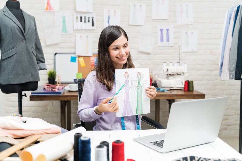 Confident Fashion Designer at Work Stock Photo - Image of fabric ...