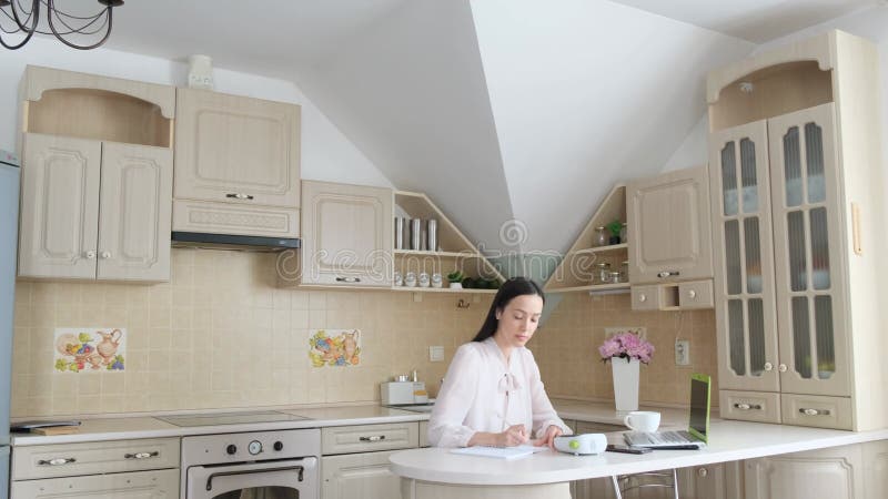Confident female leader working in front of computer at home. stock video footage