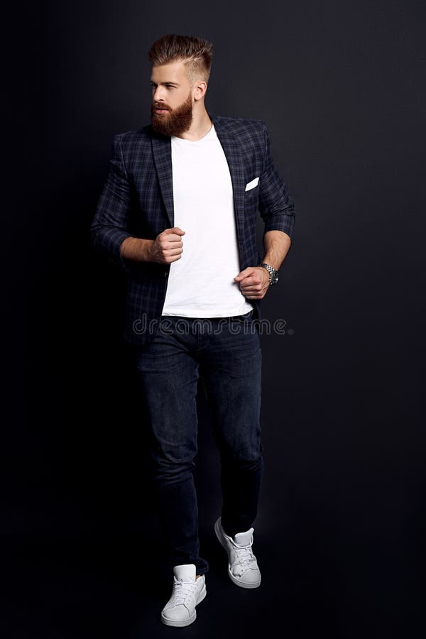 Confident and Handsome. Full Length of Young Man with Ginger Beard in ...