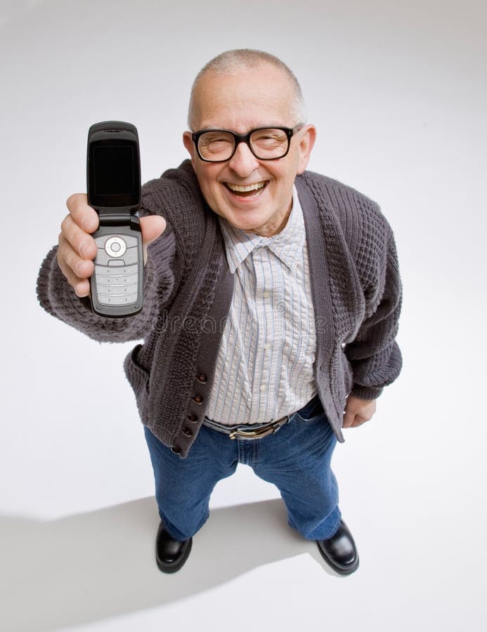 Confident man displaying cell phone
