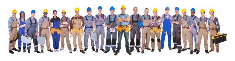Confident Manual Workers Against White Background royalty free stock photos
