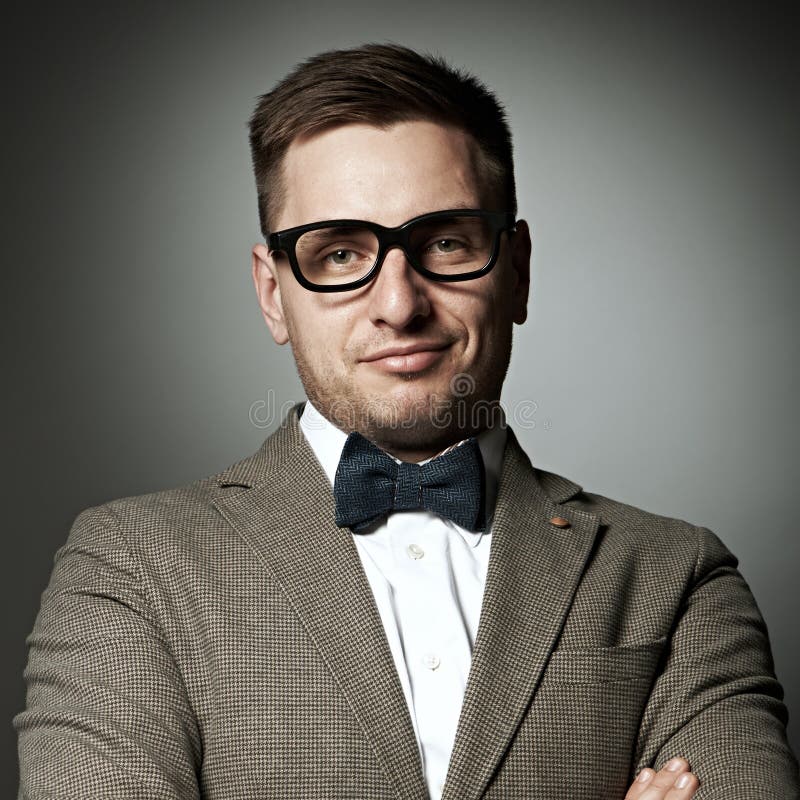 Confident Nerd In Eyeglasses And Bow Tie Stock Photo Image Of