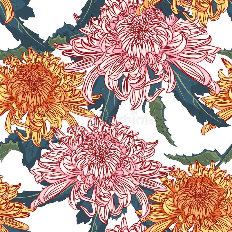 Configuration florale sans joint de vecteur Chrysanthème national japonais d'orange de rose de fleur illustration de vecteur Configuration florale sans joint de vecteur Chrysanthème national japonais d'orange de rose de fleur illustration de vecteur