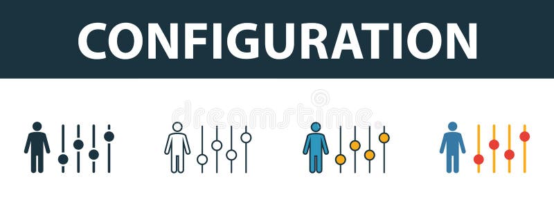 Configuration icon set. Four elements in diferent styles from project management icons collection. Creative configuration icons vector illustration