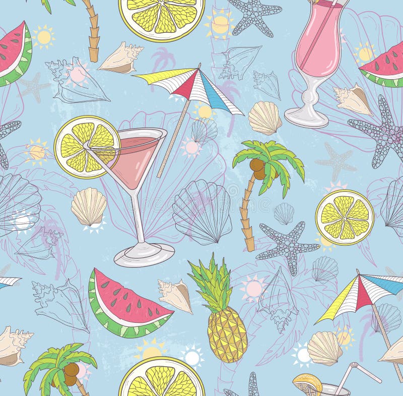Configuration mignonne d'abrégé sur été Modèle sans couture avec des cocktails illustration de vecteur Configuration mignonne d'abrégé sur été Modèle sans couture avec des cocktails illustration de vecteur
