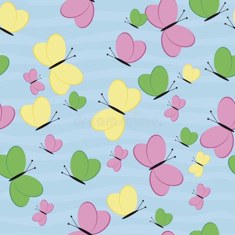 Configuration sans joint avec des guindineaux Papillon vert, rose, jaune illustration stock