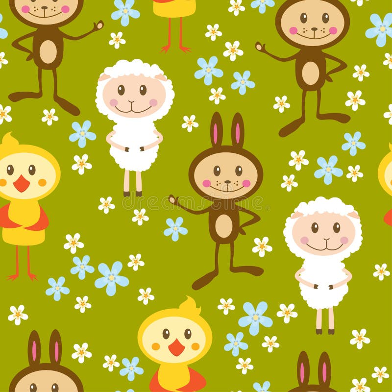 Configuration sans joint avec les moutons, le lapin et le poulet illustration libre de droits Configuration sans joint avec les moutons, le lapin et le poulet illustration libre de droits