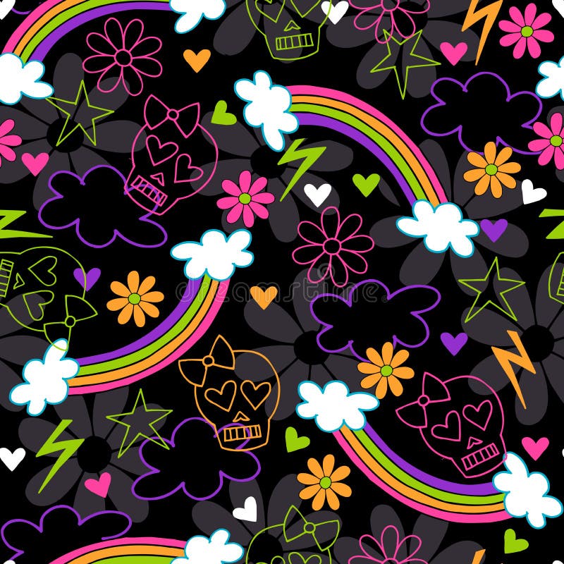 Configuration sans joint de répétition d'arc-en-ciel de crânes de Girly illustration stock Configuration sans joint de répétition d'arc-en-ciel de crânes de Girly illustration stock