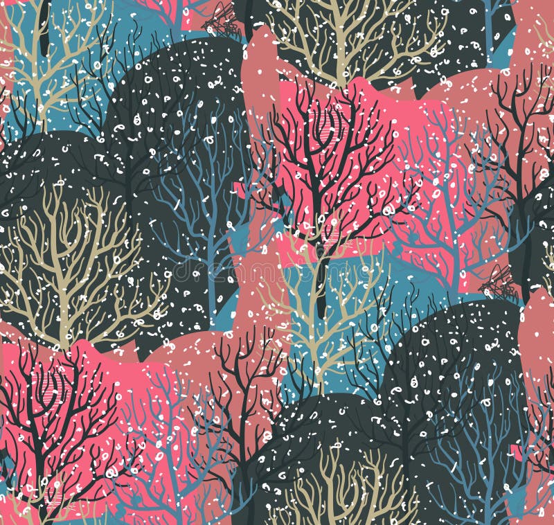 Configuration sans joint de vecteur avec la forêt de l'hiver illustration stock Configuration sans joint de vecteur avec la forêt de l'hiver illustration stock