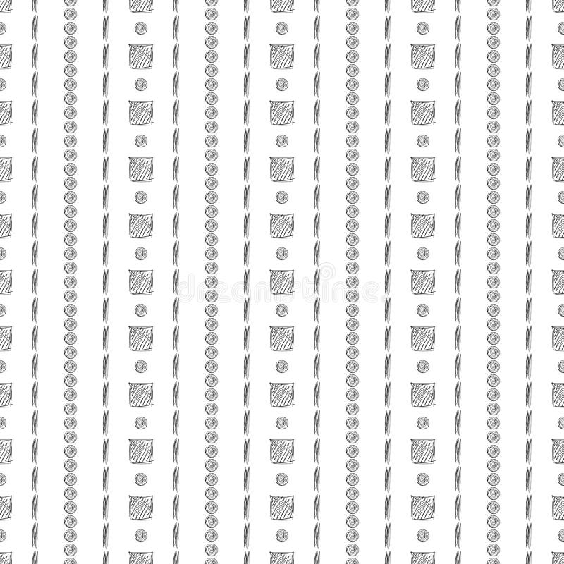 Configuration sans joint de vecteur Fond géométrique noir et blanc avec les cercles, les lignes et les places tirés par la main illustration stock Configuration sans joint de vecteur Fond géométrique noir et blanc avec les cercles, les lignes et les places tirés par la main illustration stock