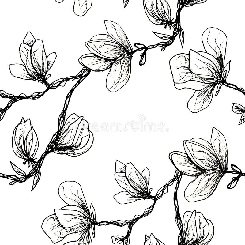 Configuration sans joint florale Magnolia de floraison sur un fond blanc Copie pour le tissu et d'autres surfaces Illustration de illustration de vecteur Configuration sans joint florale Magnolia de floraison sur un fond blanc Copie pour le tissu et d'autres surfaces Illustration de illustration de vecteur