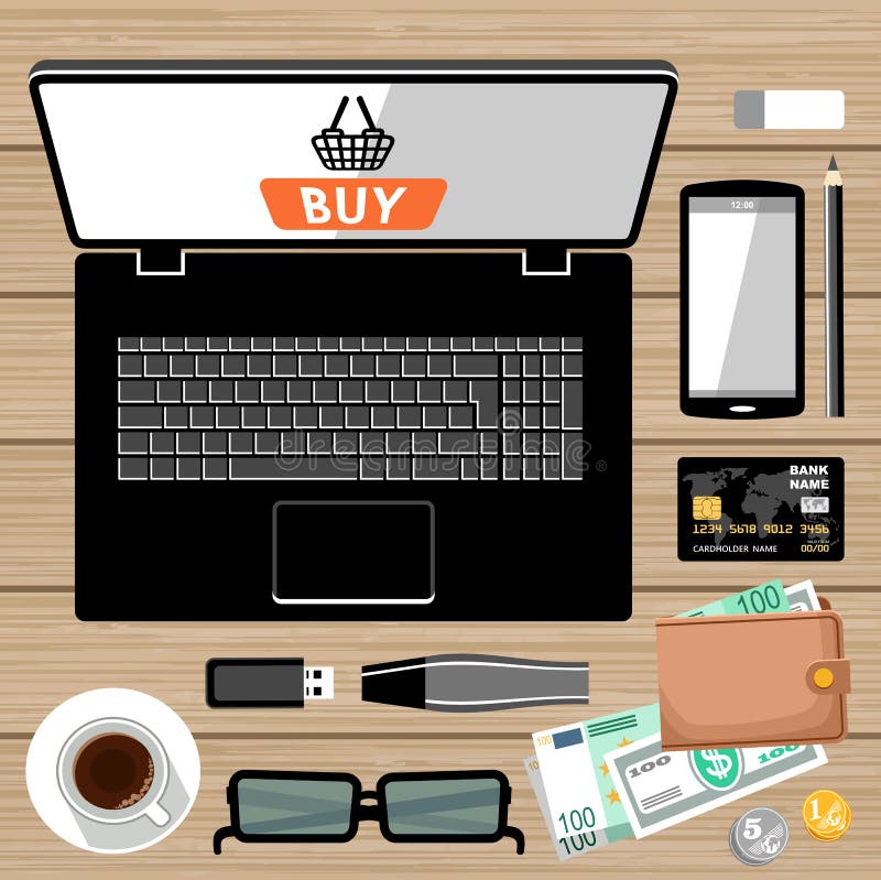 Configuração do plano do local de trabalho ilustração royalty free Configuração do plano do local de trabalho ilustração royalty free