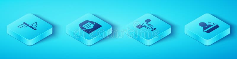Set Isometric Security camera, Mail and e-mail, Speaker and Freedom of speech icon. Vector. Set Isometric Security camera, Mail and e-mail, Speaker and Freedom of speech icon. Vector.