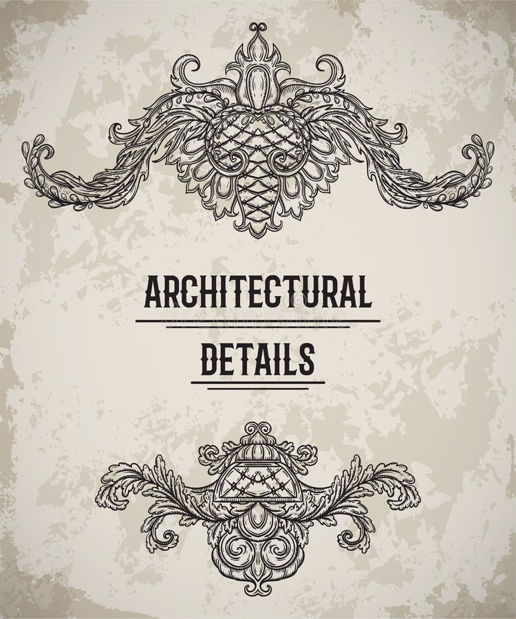 Confine classico barrocco di stile Cartouche antico Elementi architettonici d'annata di progettazione di dettagli sul fondo di le illustrazione di stock