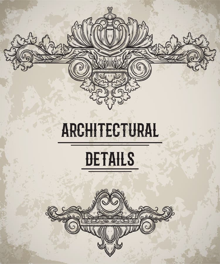 Confine classico barrocco di stile Cartouche antico Elementi architettonici d'annata di progettazione di dettagli sul fondo di le illustrazione vettoriale