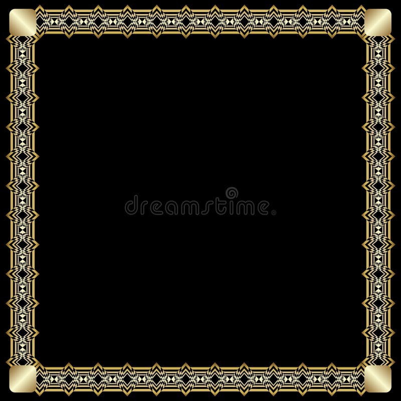 Confine quadrato elegante con effetto impresso 3d Struttura dorata lussuosa decorata nello stile di art deco su fondo nero illustrazione vettoriale Confine quadrato elegante con effetto impresso 3d Struttura dorata lussuosa decorata nello stile di art deco su fondo nero illustrazione vettoriale