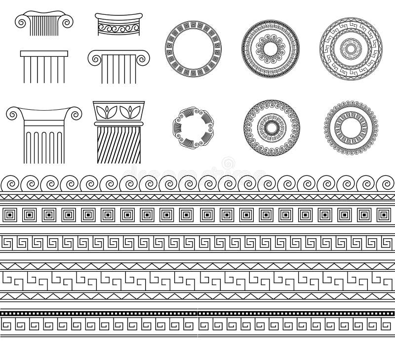 Confini, strutture e colonne tradizionali di meandro della raccolta etnica greca royalty illustrazione gratis Confini, strutture e colonne tradizionali di meandro della raccolta etnica greca royalty illustrazione gratis