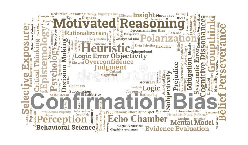 Confirmation Bias Word Cloud. Key Concepts in Cognitive Psychology and Decision Science royalty free illustration