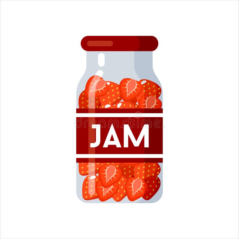 Strawberry jam. Canned. Tinned goods product stuff, preserved food, supplied in a sealed can. Isolated. Vector flat illustration. Strawberry jam. Canned. Tinned goods product stuff, preserved food, supplied in a sealed can. Isolated. Vector flat illustration