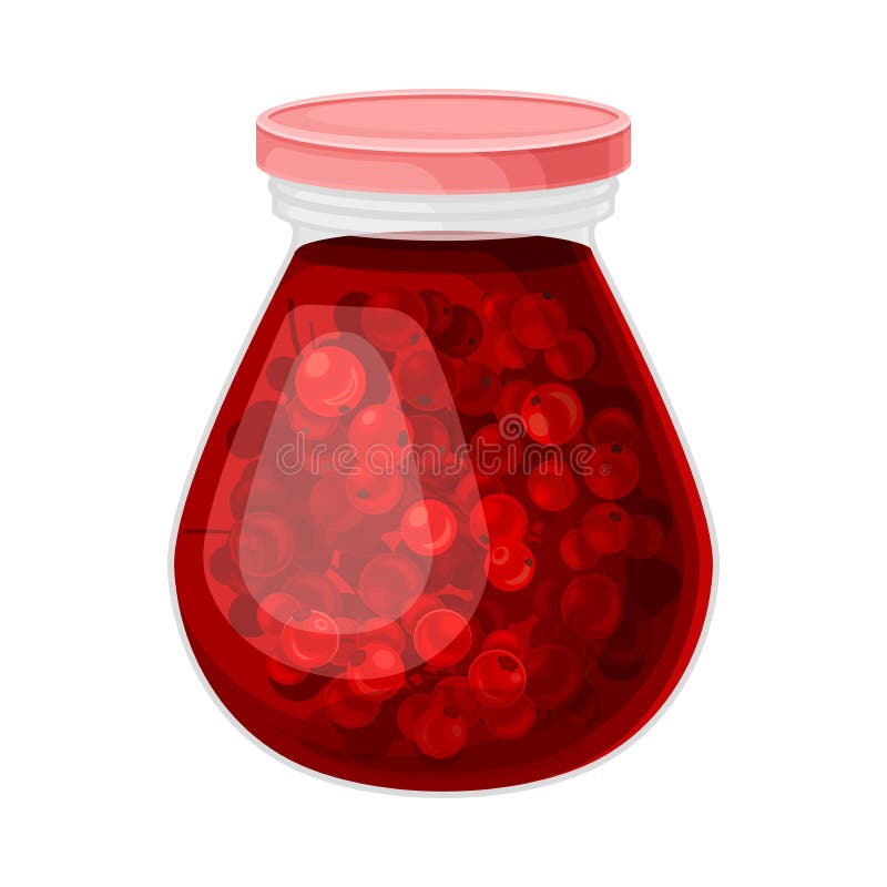 Canned Red Currant Jam or Jelly in Glass Jar Vector Illustration. Conservation and Preservation of Berries Concept. Canned Red Currant Jam or Jelly in Glass Jar Vector Illustration. Conservation and Preservation of Berries Concept