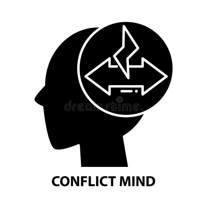 Conflict mind icon, black vector sign with editable strokes, concept illustration royalty free illustration