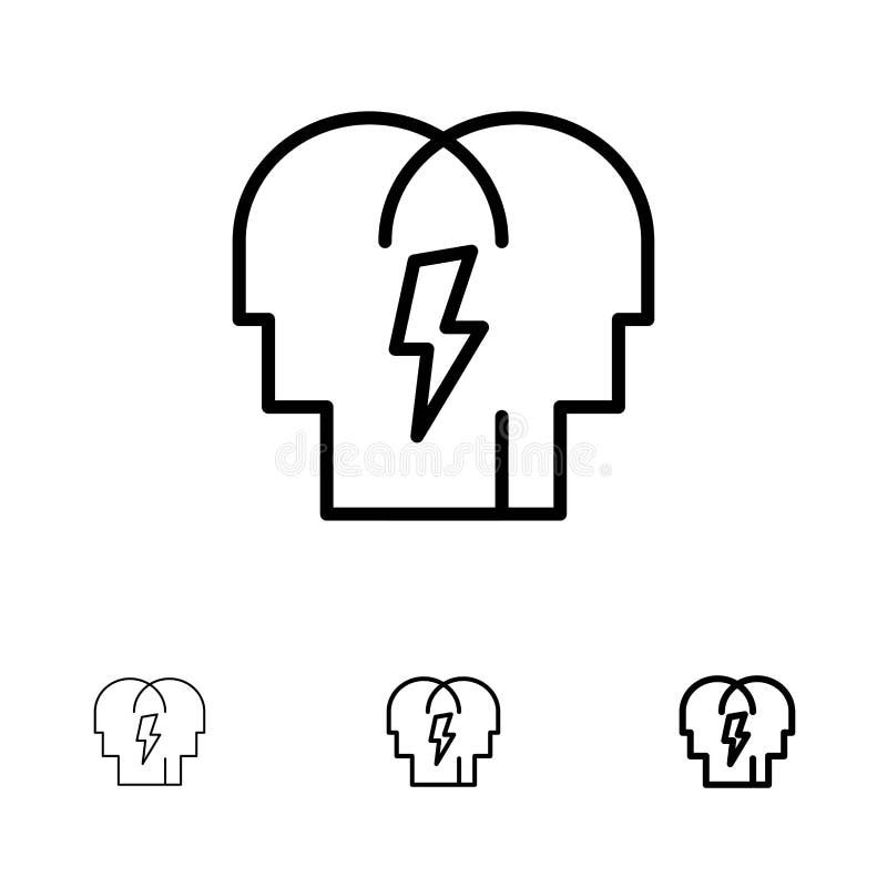Conflict, In, People, Mind Bold and thin black line icon set stock illustration