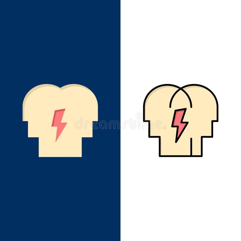 Conflict, In, People, Mind Icons. Flat and Line Filled Icon Set Vector Blue Background royalty free illustration.