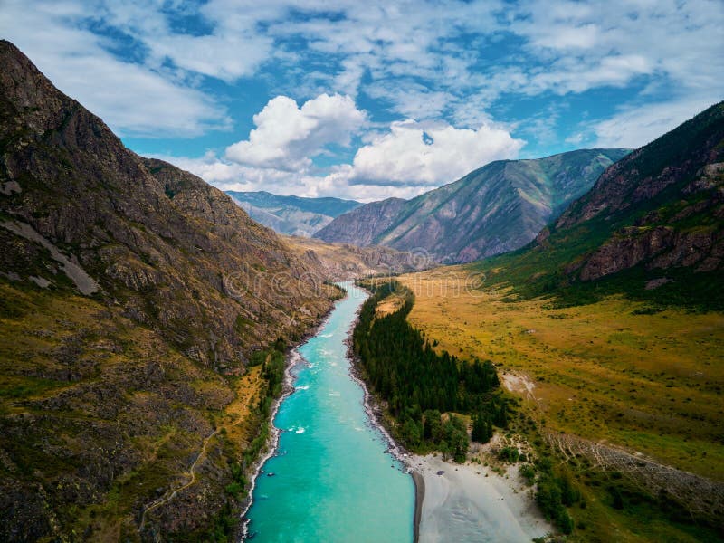 The Confluence Of Mountain Rivers Argut And Katungorny Altai Russia