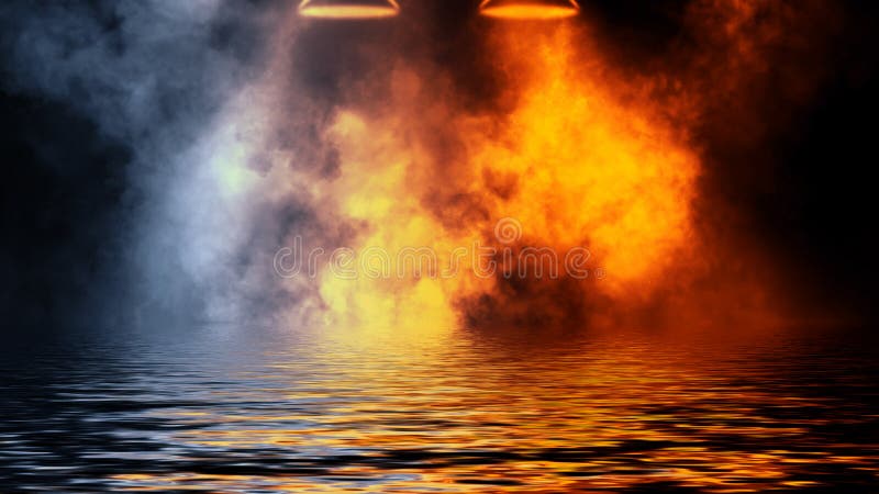 The Confrontation of Water Vs Fire. Mystical Smoke with Reflection on Water  the Shore. Stock Illustration Background. Design Stock Illustration -  Illustration of explosion, light: 174743195