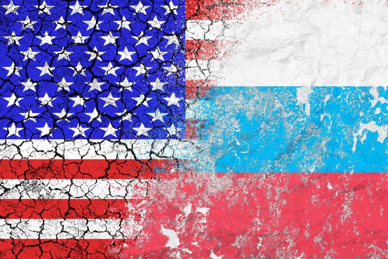 Confronto fra U.S.A. e la Russia Minaccia dello scontro nucleare Le bandiere di due paesi dipinti sul muro di cemento illustrazione vettoriale Confronto fra U.S.A. e la Russia Minaccia dello scontro nucleare Le bandiere di due paesi dipinti sul muro di cemento illustrazione vettoriale