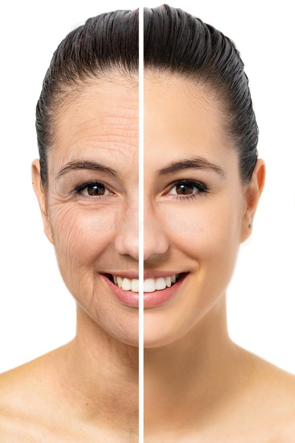 Confronto tra invecchiamento facciale femminile concettuale
