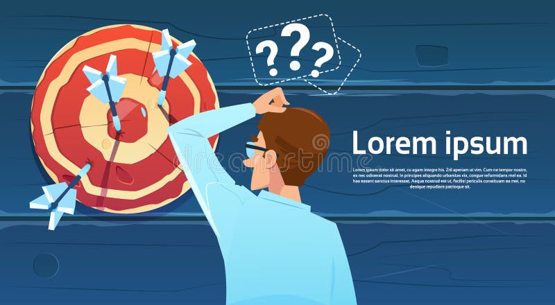 Confused Business Man Standing Back Looking At Target Aim Question Mark Think Problem Solution stock illustration Confused Business Man Standing Back Looking At Target Aim Question Mark Think Problem Solution stock illustration
