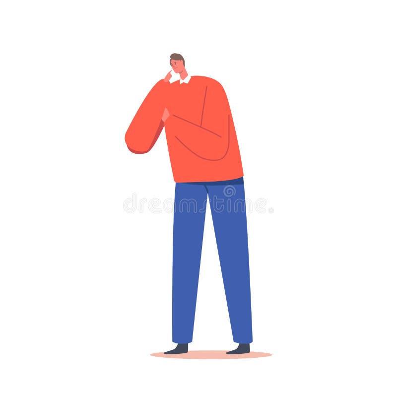 Confused or Curious Single Male Character Thinking, Solving Problem Searching Solution Isolated on White Background royalty free illustration