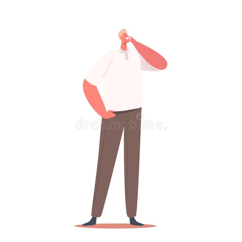 Confused or Curious Single Male Character Thinking, Solving Problem Searching Solution Isolated on White Background stock illustration