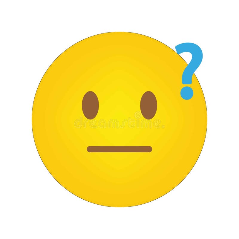 Confused emoji face. Question mark symbol. Yellow circular design. Bold vector expression. royalty free illustration