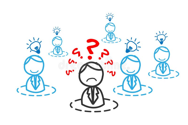 Confused man around the creative man community vector illustration