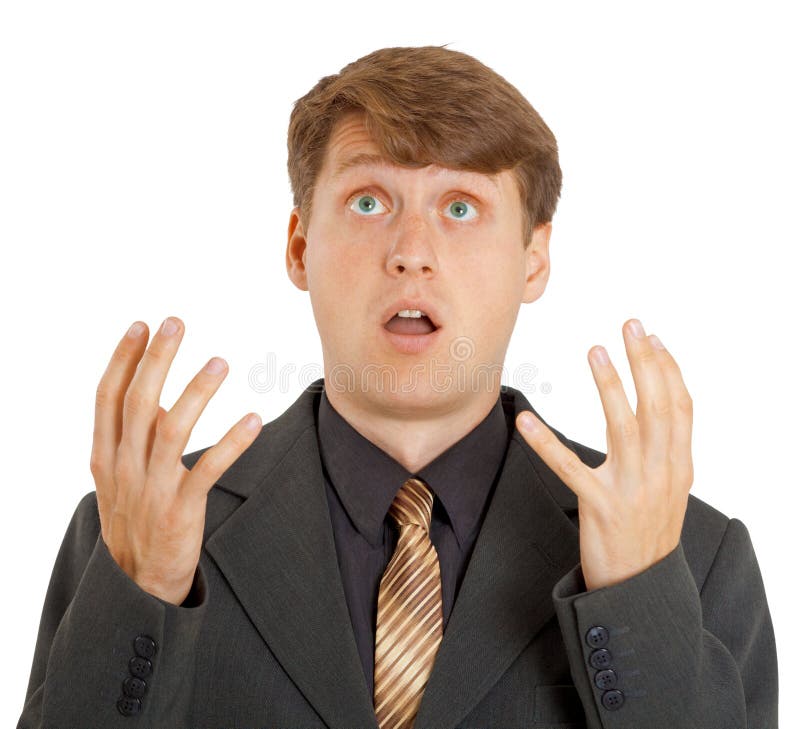 Confused man with green eyes stock photos