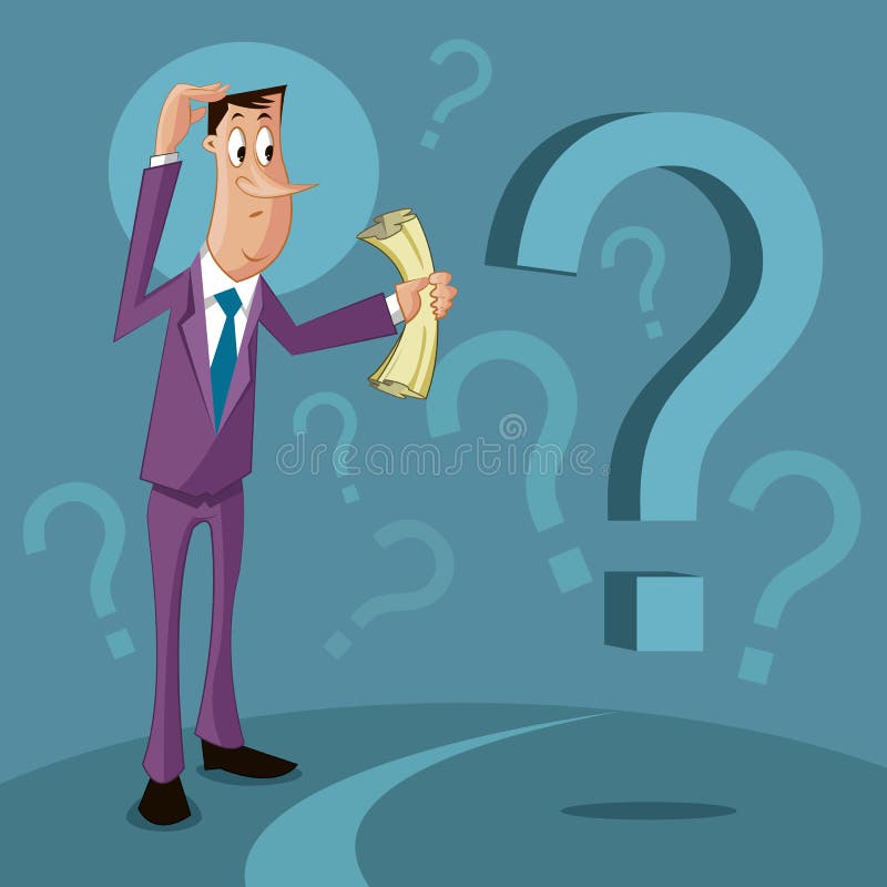 Confused man with question mark vector illustration