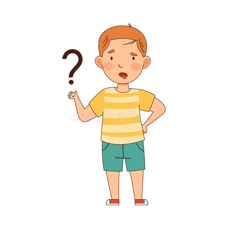 Confused Redhead Boy Pondering Question Thinking and Wondering Vector Illustration stock illustration