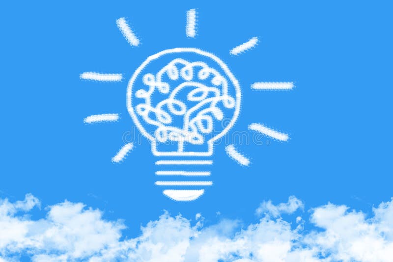 Confused think bulb cloud shaped on blue sky stock illustration