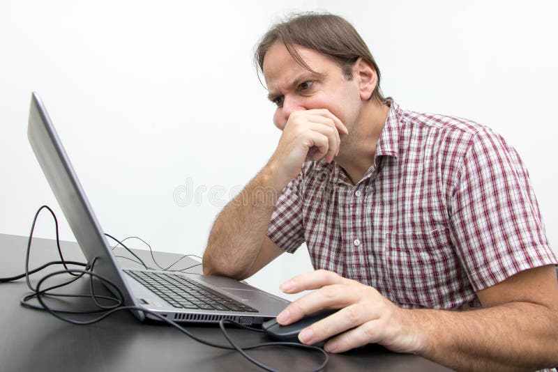 The Confused Unhappy User is Looking at the Computer Stock Image ...